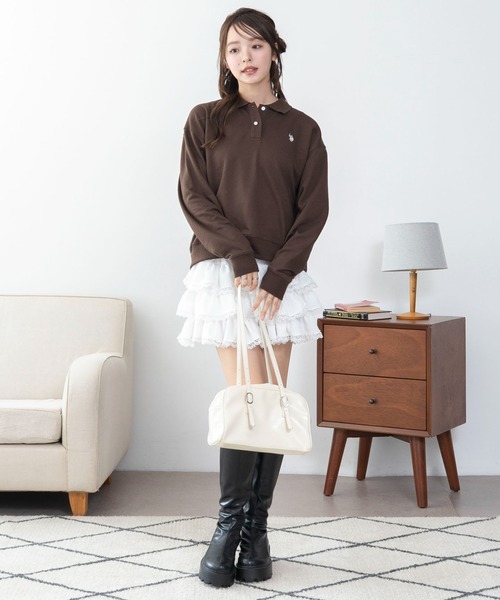 U.S. POLO ASSN.(ユーエスポロアッスン)の「∴WEGO/【26年秋冬新作】別注U.S.POLO ASSN.ポロスウェット(スウェット・レディース・ブラウン/チャコールグレー/アイボリー・FREE)」の4枚目の写真