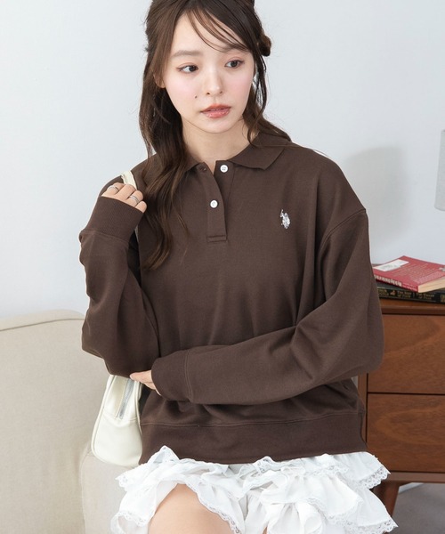 U.S. POLO ASSN.(ユーエスポロアッスン)の「∴WEGO/【26年秋冬新作】別注U.S.POLO ASSN.ポロスウェット(スウェット・レディース・ブラウン/チャコールグレー/アイボリー・FREE)」の7枚目の写真