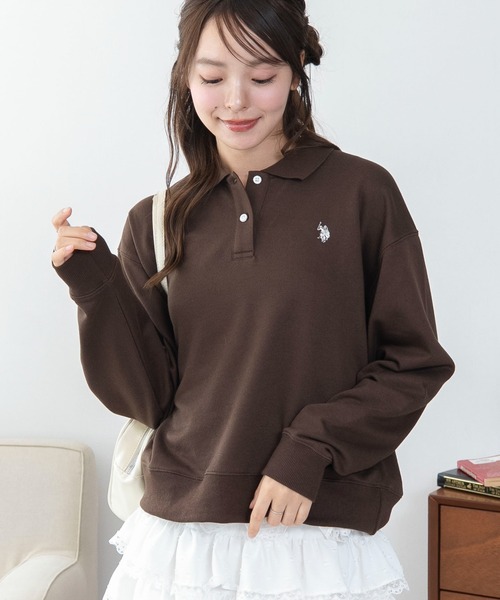 U.S. POLO ASSN.(ユーエスポロアッスン)の「∴WEGO/【26年秋冬新作】別注U.S.POLO ASSN.ポロスウェット(スウェット・レディース・ブラウン/チャコールグレー/アイボリー・FREE)」の8枚目の写真