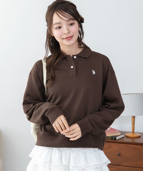 U.S. POLO ASSN.(ユーエスポロアッスン)の「∴WEGO/【26年秋冬新作】別注U.S.POLO ASSN.ポロスウェット(スウェット・レディース・ブラウン/チャコールグレー/アイボリー・FREE)」の9枚目の写真