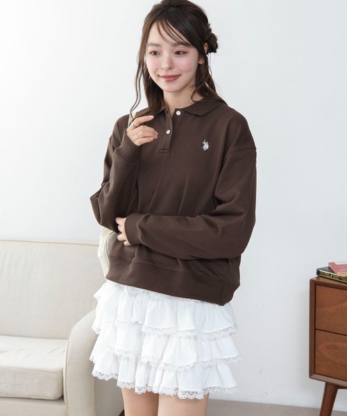 U.S. POLO ASSN.(ユーエスポロアッスン)の「∴WEGO/【26年秋冬新作】別注U.S.POLO ASSN.ポロスウェット(スウェット・レディース・ブラウン/チャコールグレー/アイボリー・FREE)」の10枚目の写真