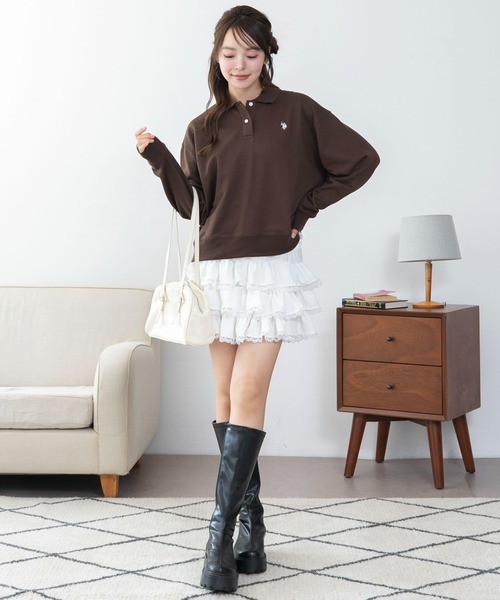 U.S. POLO ASSN.(ユーエスポロアッスン)の「∴WEGO/【26年秋冬新作】別注U.S.POLO ASSN.ポロスウェット(スウェット・レディース・ブラウン/チャコールグレー/アイボリー・FREE)」の11枚目の写真