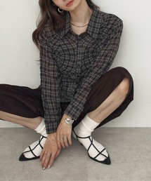 シャーリングチェックシャツ