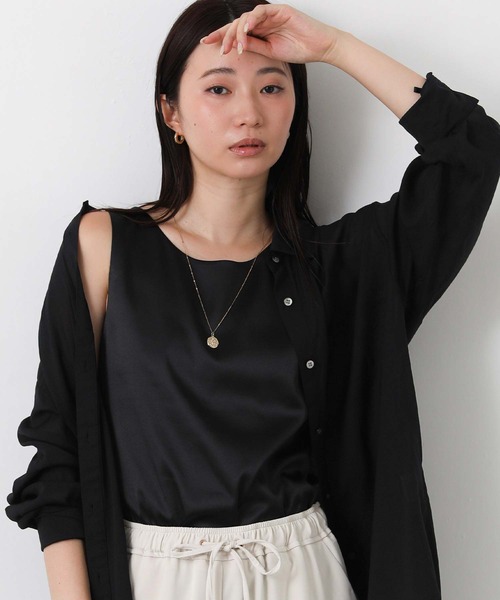 Gready Brilliant（グレディブリリアン）の「サテンドッキングタンク（キャミソール・レディース・ライトベージュ/オフホワイト/ブラック・38）」の2枚目の写真