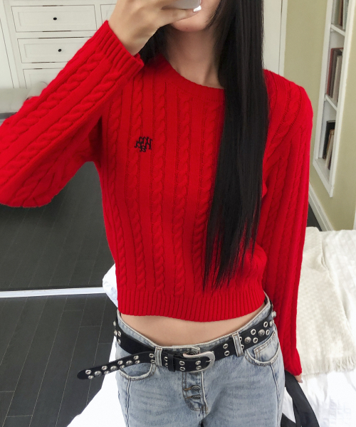 muahmuah（ムーアムーア）の「刺繍ケーブル編み クルーネックニット [レッド]（ニット/セーター・レディース・その他・FREE）」の9枚目の写真