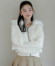 RANDA（ランダ）の「【選べる丈感】フェイクファーツイードニットパーカー（ニット/セーター）」