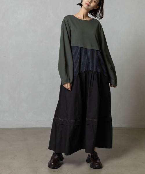 MARECHAL TERRE(マルシャルテル)の「ドッキングデザインワンピース(ワンピース・レディース・ネイビー/カーキ/アイボリー/ブラック・MEDIUM)」の3枚目の写真
