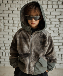 KIDS WOVEN MIX FLEECE HOOD ZIP UP - MINT