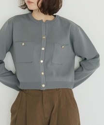 【cheriella】ショート丈金ボタンポケットニットカーディガン SHORT GOLD BUTTON POCKET KNIT CARDIGAN