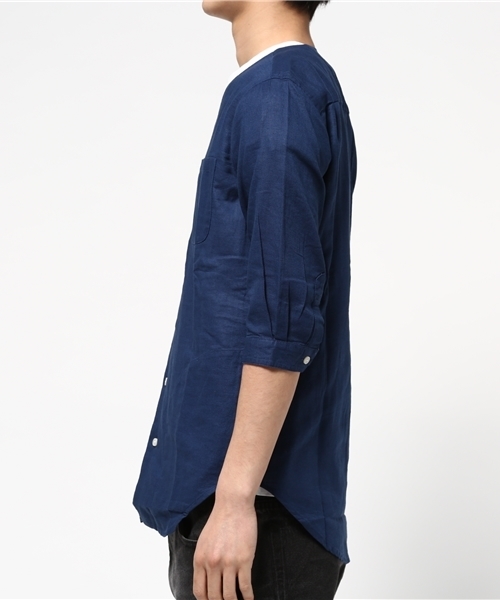 SENSE OF PLACE by URBAN RESEARCH（センスオブプレイスバイアーバンリサーチ）の「B パナマVネックシャツ(7分袖)（シャツ/ブラウス・メンズ・カーキ/インディゴブルー・LARGE/MEDIUM）」の3枚目の写真