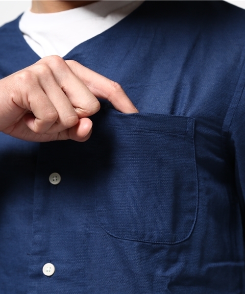 SENSE OF PLACE by URBAN RESEARCH（センスオブプレイスバイアーバンリサーチ）の「B パナマVネックシャツ(7分袖)（シャツ/ブラウス・メンズ・カーキ/インディゴブルー・LARGE/MEDIUM）」の7枚目の写真