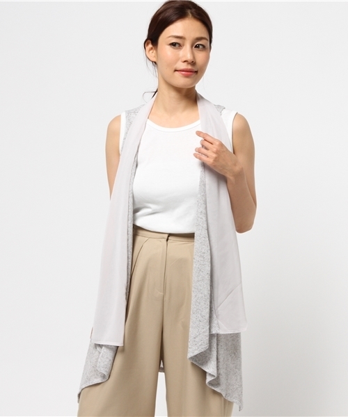 JETSET SOLO PLUS （ジェットセットソロプラス）の「リネン混シフォンコンビトッパージレ（ベスト・レディース・ブラック/オフホワイト/グレー・FREE）」の3枚目の写真