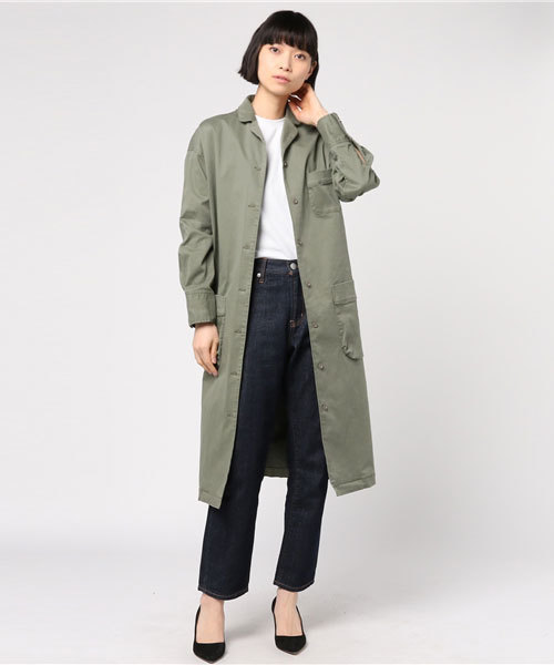美品【カシミヤ】ノートエシロンス　チェスターコート　緑カーキグリーン　F チェスターコート（グリーン・カーキ/緑色系）ファッション通販