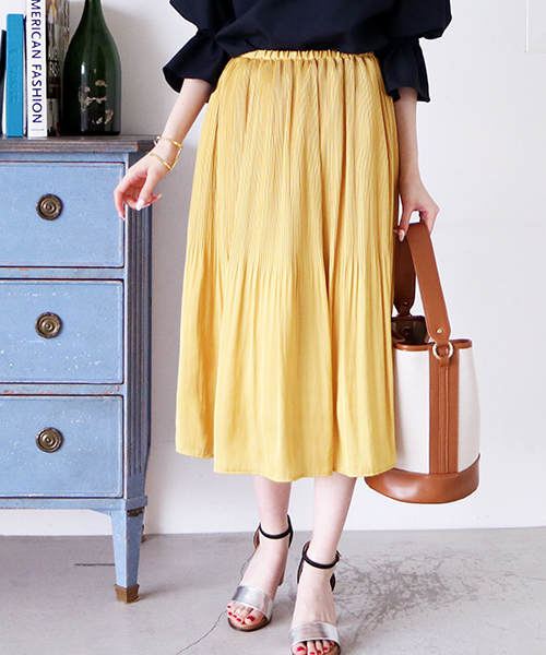 N.（N. Natural Beauty Basic）（エヌエヌナチュラルビューティーベーシック）の「【一部追加生産】◆消しプリーツフレアミモレスカート（スカート・レディース・イエロー/ホワイト/ホワイト系その他/テラコッタ/ネイビー・MEDIUM）」の5枚目の写真