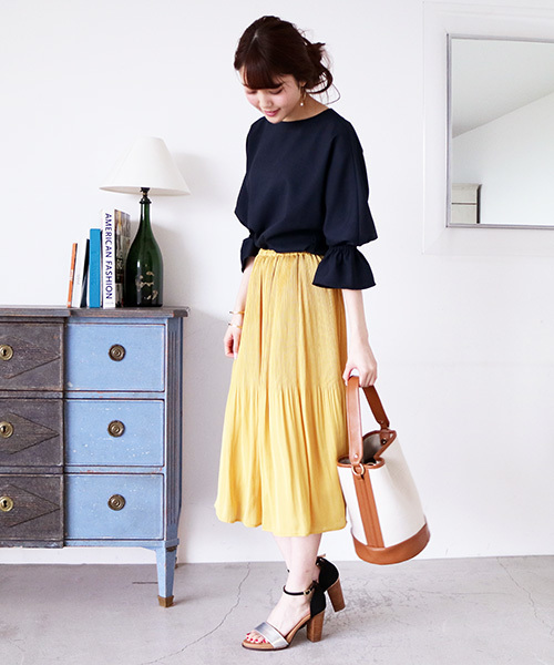 N.（N. Natural Beauty Basic）（エヌエヌナチュラルビューティーベーシック）の「【一部追加生産】◆消しプリーツフレアミモレスカート（スカート・レディース・イエロー/ホワイト/ホワイト系その他/テラコッタ/ネイビー・MEDIUM）」の9枚目の写真