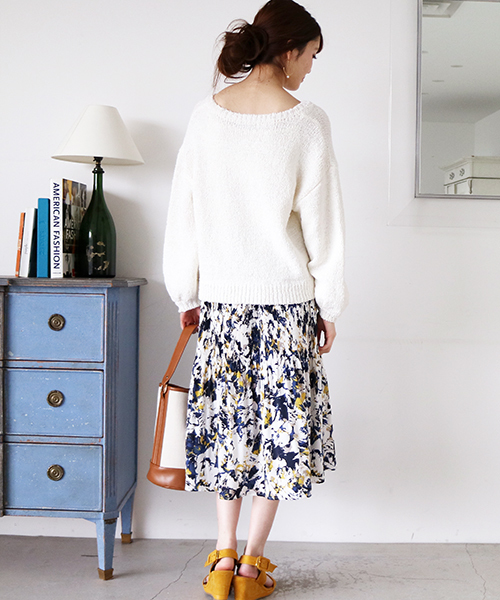 N.（N. Natural Beauty Basic）（エヌエヌナチュラルビューティーベーシック）の「【一部追加生産】◆消しプリーツフレアミモレスカート（スカート・レディース・イエロー/ホワイト/ホワイト系その他/テラコッタ/ネイビー・MEDIUM）」の18枚目の写真