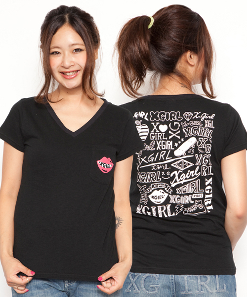 X-girl（エックスガール）の「HAND PAINTED S/S V-NECK TEE（Tシャツ/カットソー・レディース・ホワイト/ブラック/レッド/ネイビー・1/2）」の3枚目の写真