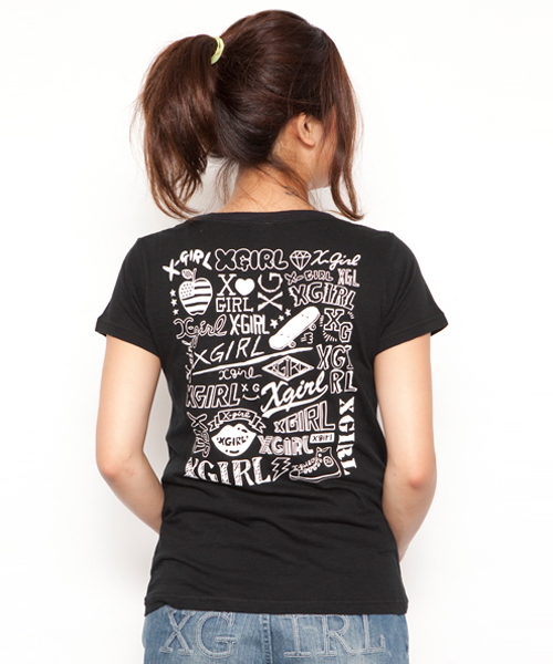 X-girl（エックスガール）の「HAND PAINTED S/S V-NECK TEE（Tシャツ/カットソー・レディース・ホワイト/ブラック/レッド/ネイビー・1/2）」の5枚目の写真