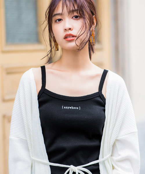 KOBE LETTUCE(コウベレタス)の「ちびロゴ刺繍リブキャミソール(キャミソール・レディース・ブラック/ベージュ/オフホワイト/ピンクベージュ・FREE)」の10枚目の写真