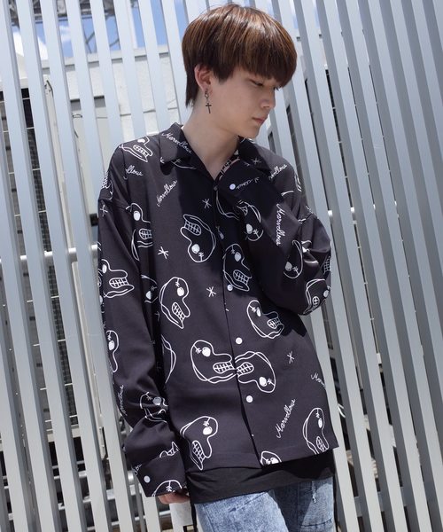 AFYF(エーエフワイエフ)の「【ビッグシルエット】AFYF GRAPHIC INCJET SHIRT/オーバーサイズ グラフィック オープンカラーインクジェットシャツ(シャツ/ブラウス)」|ブラック系その他3