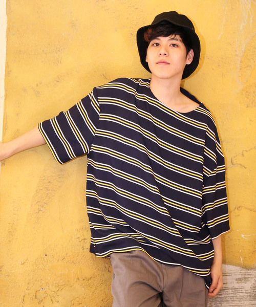 revertical(リバーティカル)の「ボーダー柄 ビッグシルエット Tシャツ(Tシャツ/カットソー・メンズ・ホワイト/ブラック/ネイビー・M/L)」の6枚目の写真