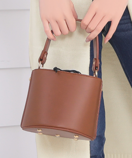 Ninarobe(ニーナローブ)の「ストライプインナーミニバケツバッグ(ハンドバッグ)」|ブラウン