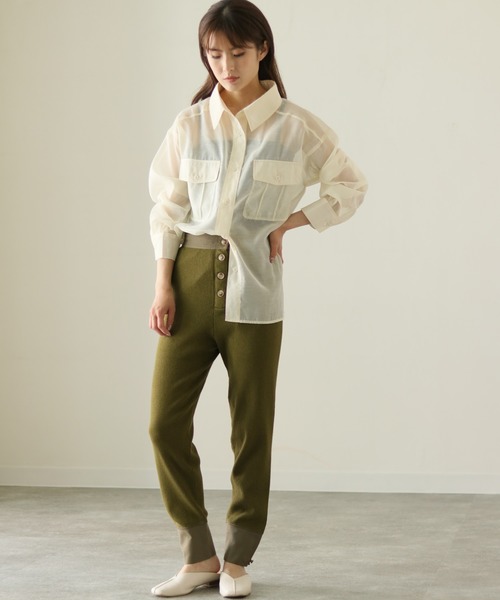 CLEIO（クレイオ）の「【CLEIO】コットン×リネンリブパンツ（その他パンツ・レディース・ベージュ/カーキ/アイボリー・FREE）」の6枚目の写真