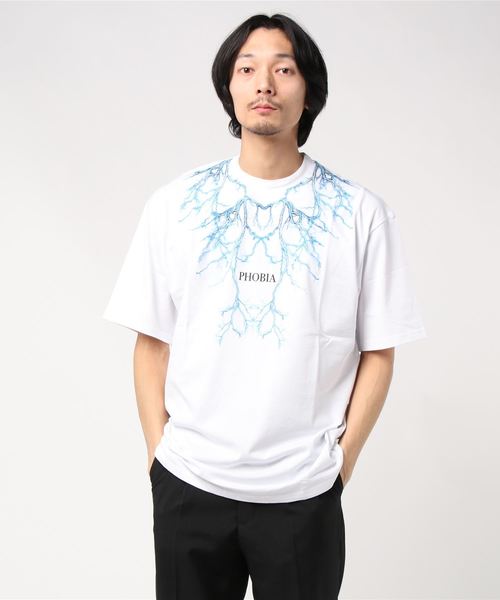 PHOBIA(フォビア)の「LIGHTING T-SHIRT(Tシャツ/カットソー)」|ホワイト×ブルー