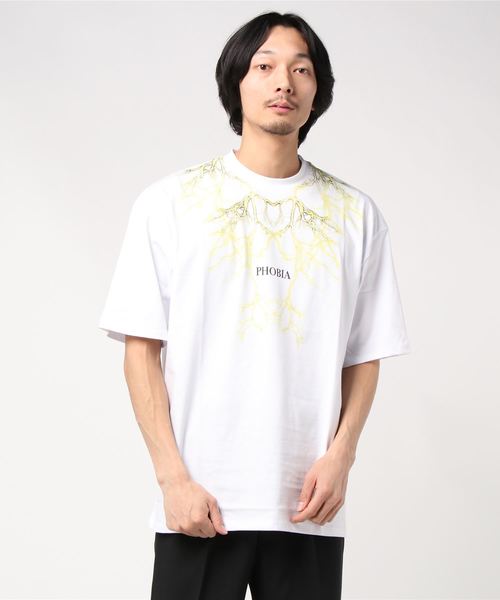 PHOBIA(フォビア)の「LIGHTING T-SHIRT(Tシャツ/カットソー)」|ホワイト×イエロー