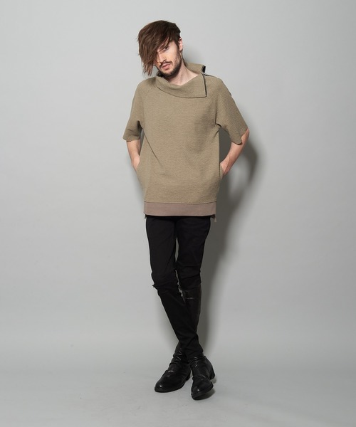 NO ID.（ノーアイディ）の「オフタートル5分袖ZIP-PO（Tシャツ/カットソー・メンズ・ブラック/ベージュ/ライトベージュ・1/2）」の3枚目の写真