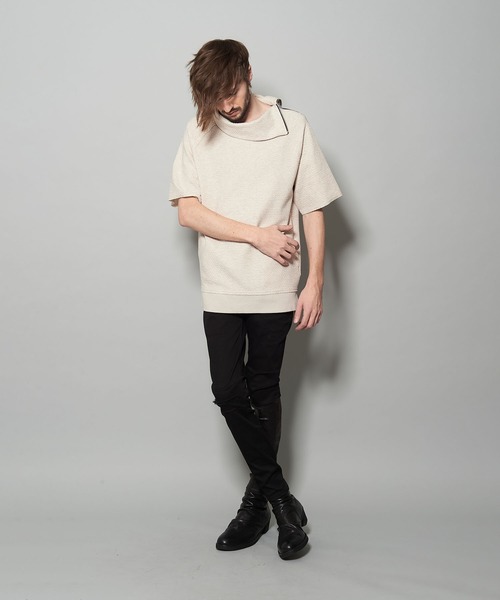 NO ID.（ノーアイディ）の「オフタートル5分袖ZIP-PO（Tシャツ/カットソー・メンズ・ブラック/ベージュ/ライトベージュ・1/2）」の8枚目の写真