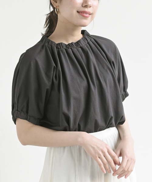 rps(アールピーエス)の「袖&ネックゴム使いカットプルオーバー(Tシャツ/カットソー)」|チャコールグレー
