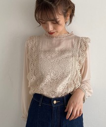 MAJESTIC LEGON | レースコンビ袖シアーブラウス(シャツ/ブラウス)