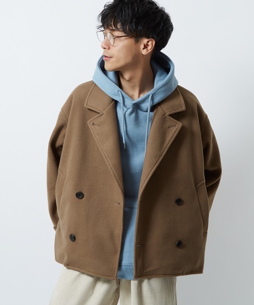 ウールタッチ ラップコート オーバーサイズ ショート オーバーサイズ トレンチ ピーコート ラップコート セットアップ対応 ピーコート Improves インプローブス のファッション