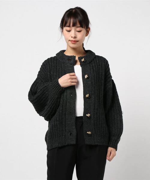 KOBE LETTUCE(コウベレタス)の「ハンドタッチニットカーディガン(カーディガン/ボレロ・レディース・ブラウン系その他/チャコール/アイボリー・FREE)」の2枚目の写真