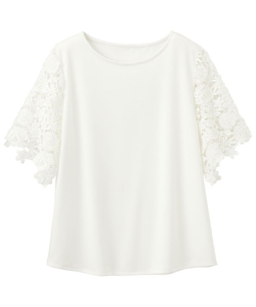 GeeRA(ジーラ)の「袖レースカットソーブラウス(Tシャツ/カットソー・レディース・ブラック/パープル/グリーン/オフホワイト・LARGE/SMALL/X-LARGE/MEDIUM/XX-LARGE)」の7枚目の写真