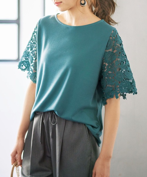 GeeRA(ジーラ)の「袖レースカットソーブラウス(Tシャツ/カットソー・レディース・ブラック/パープル/グリーン/オフホワイト・LARGE/SMALL/X-LARGE/MEDIUM/XX-LARGE)」の12枚目の写真
