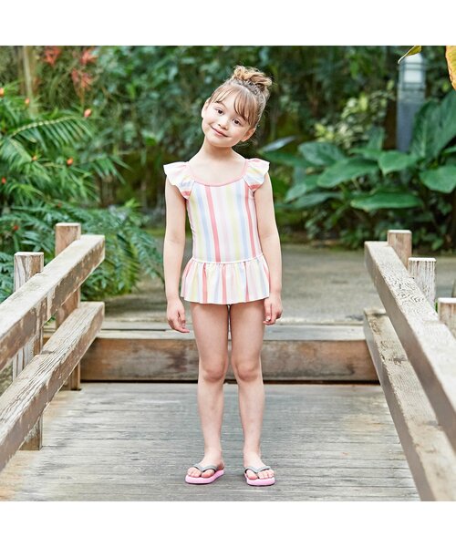 BREEZE（ブリーズ）の「カラフルストライプ/レオパードワンピース水着_UVカット（水着・キッズ・ブラウン/オレンジ・90/100/110/120/80）」の3枚目の写真