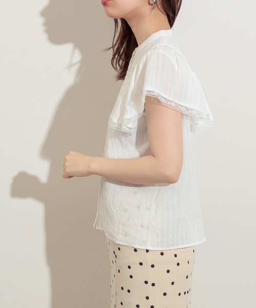 natural couture（ナチュラルクチュール）の「フリル×レース大人ガーリーブラウス（シャツ/ブラウス・レディース・ブラック/オフホワイト/ミント/ストライプ・FREE）」の10枚目の写真
