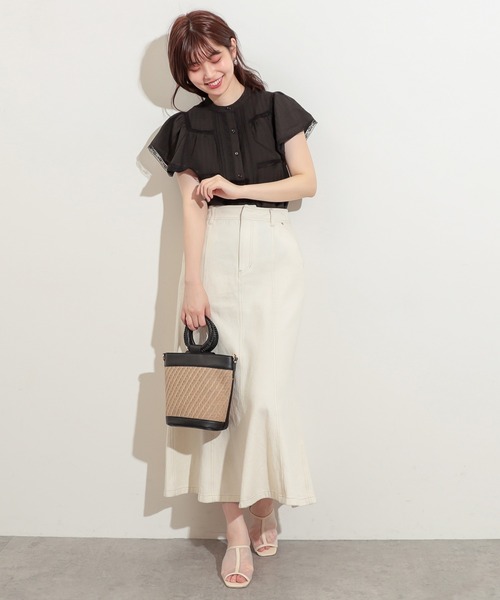 natural couture（ナチュラルクチュール）の「フリル×レース大人ガーリーブラウス（シャツ/ブラウス・レディース・ブラック/オフホワイト/ミント/ストライプ・FREE）」の9枚目の写真