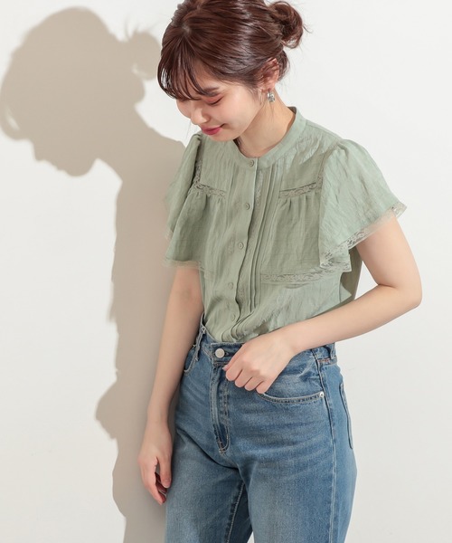 natural couture（ナチュラルクチュール）の「フリル×レース大人ガーリーブラウス（シャツ/ブラウス・レディース・ブラック/オフホワイト/ミント/ストライプ・FREE）」の6枚目の写真