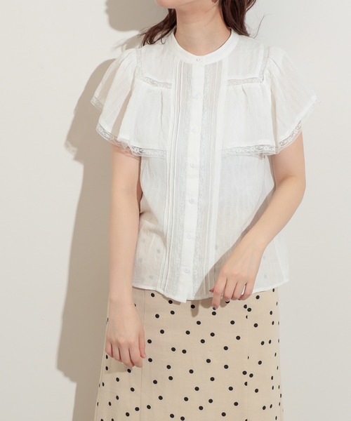 natural couture（ナチュラルクチュール）の「フリル×レース大人ガーリーブラウス（シャツ/ブラウス・レディース・ブラック/オフホワイト/ミント/ストライプ・FREE）」の13枚目の写真