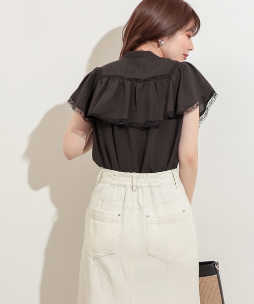 natural couture（ナチュラルクチュール）の「フリル×レース大人ガーリーブラウス（シャツ/ブラウス・レディース・ブラック/オフホワイト/ミント/ストライプ・FREE）」の17枚目の写真