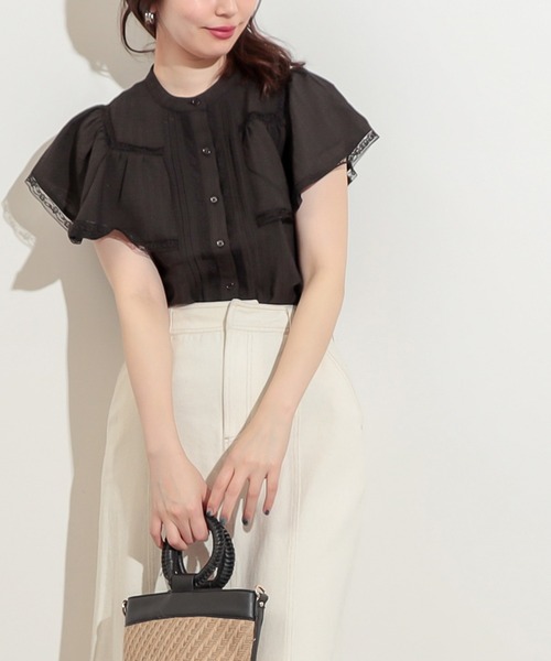 natural couture（ナチュラルクチュール）の「フリル×レース大人ガーリーブラウス（シャツ/ブラウス・レディース・ブラック/オフホワイト/ミント/ストライプ・FREE）」の12枚目の写真