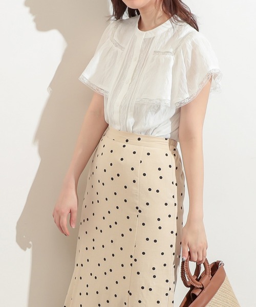 natural couture（ナチュラルクチュール）の「フリル×レース大人ガーリーブラウス（シャツ/ブラウス・レディース・ブラック/オフホワイト/ミント/ストライプ・FREE）」の11枚目の写真