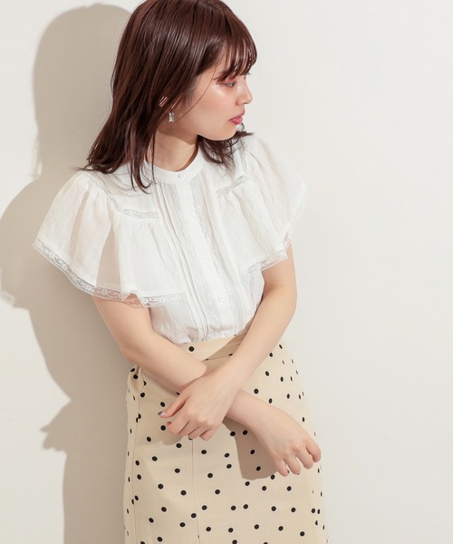 natural couture（ナチュラルクチュール）の「フリル×レース大人ガーリーブラウス（シャツ/ブラウス・レディース・ブラック/オフホワイト/ミント/ストライプ・FREE）」の19枚目の写真