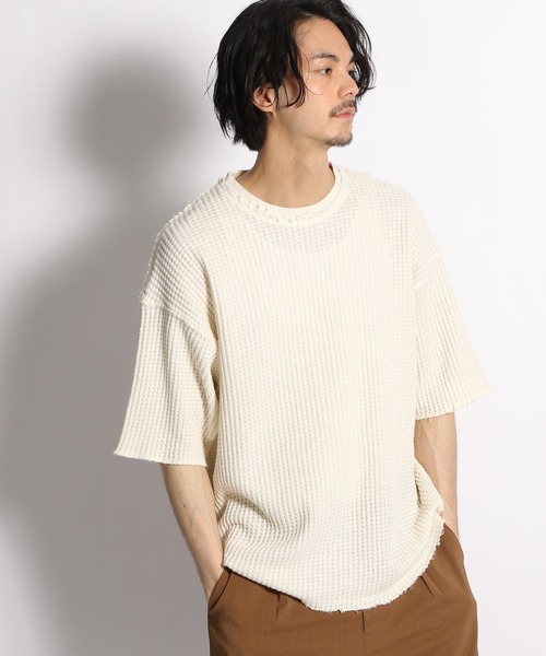 UNSTUDIED（アンスタディード）の「[UNSTUDIED]ヅブワッフルカットオフＴシャツ（Tシャツ/カットソー・メンズ・オフホワイト/ブルー・MEDIUM/LARGE）」の2枚目の写真