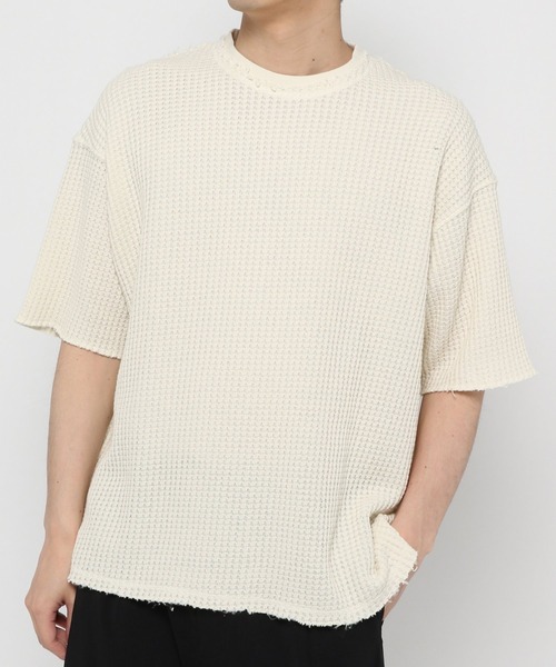 UNSTUDIED（アンスタディード）の「[UNSTUDIED]ヅブワッフルカットオフＴシャツ（Tシャツ/カットソー・メンズ・オフホワイト/ブルー・MEDIUM/LARGE）」の18枚目の写真