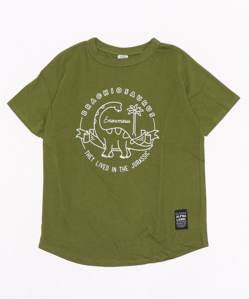 ALPHA LABEL（アルファーレーベル）の「COOL FABRIC DINOSAURS T-SHIRT（Tシャツ/カットソー・キッズ・ミント/チャコールグレー/イエロー/サックスブルー/ネイビー/カーキ/ベージュ/オフホワイト・150/140/S/120/90/100/130/110）」の5枚目の写真