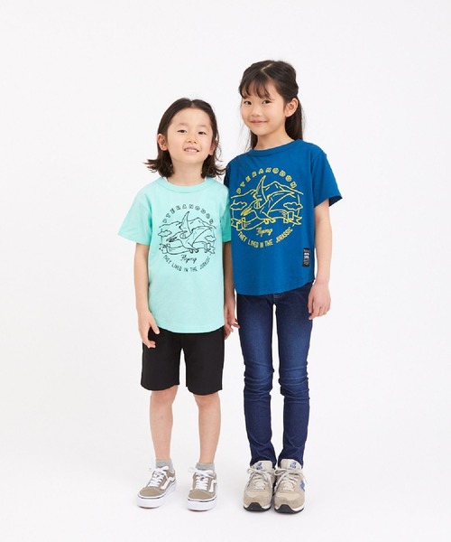 ALPHA LABEL（アルファーレーベル）の「COOL FABRIC DINOSAURS T-SHIRT（Tシャツ/カットソー・キッズ・ミント/チャコールグレー/イエロー/サックスブルー/ネイビー/カーキ/ベージュ/オフホワイト・150/140/S/120/90/100/130/110）」の11枚目の写真